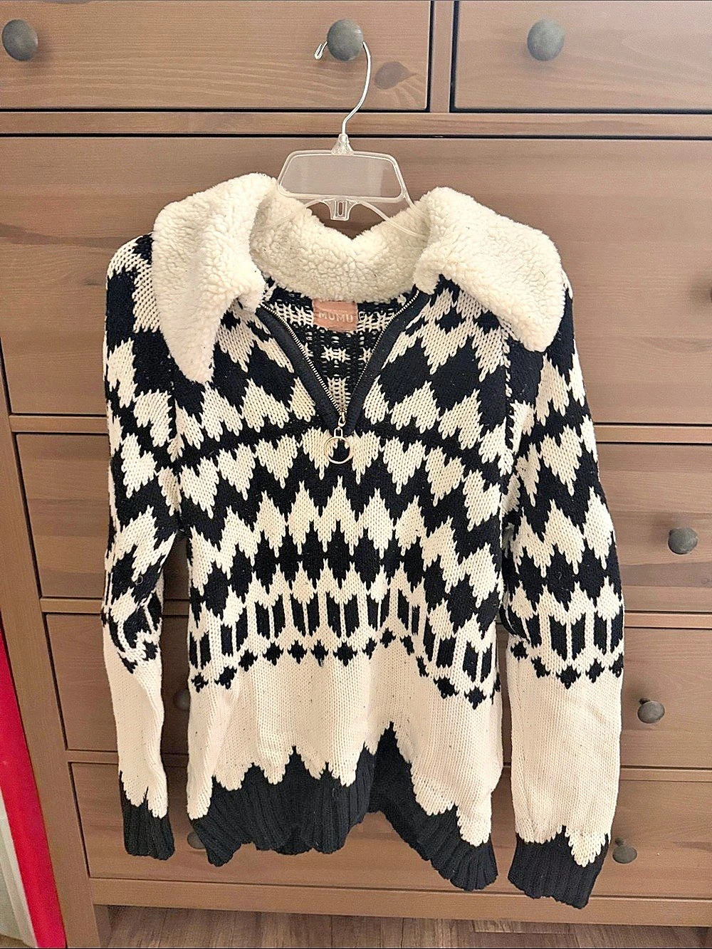Show Me Your Mumu Sun Valley Pullover Geometric Half-Zip Sweater in Black &